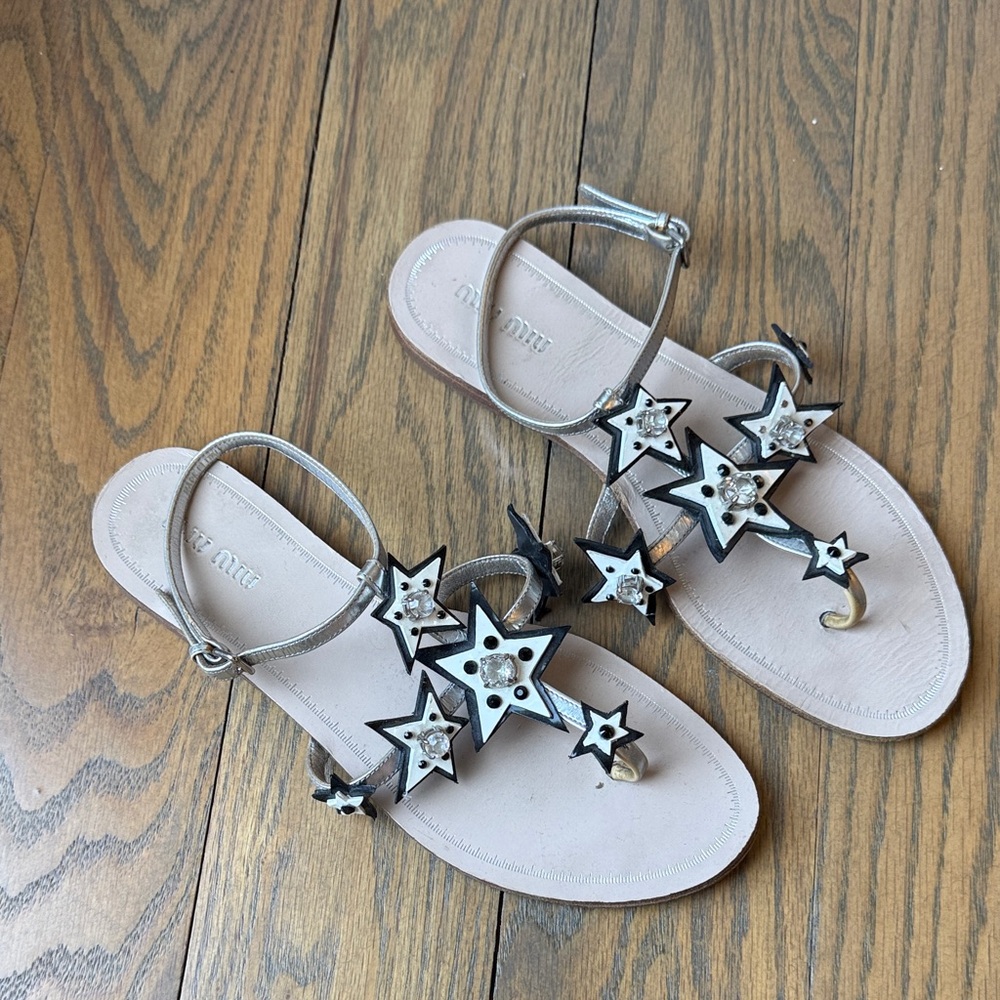Miu Miu  Leather Star-Embellished Sandals
